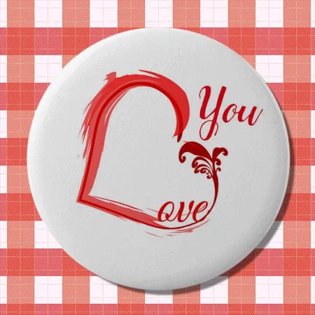 Red Love Heart Design Customized Photo Printed Button Badge