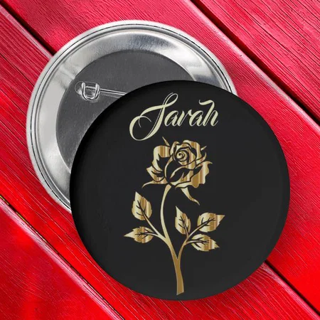 Adorable Sweet Cool Trendy Gold Black Roses Customized Photo Printed Button Badge