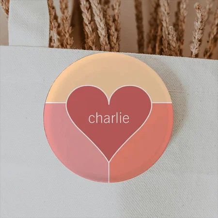 Heart Pattern Monogram Customized Photo Printed Button Badge