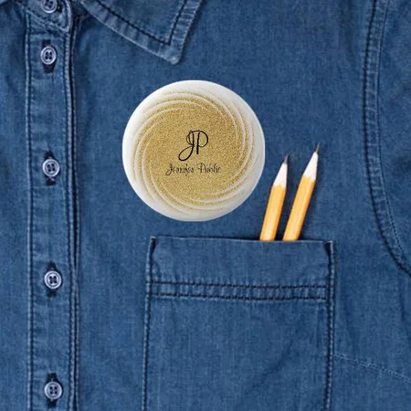 Elegant Faux Gold Glitter Monogram Customized Photo Printed Button Badge