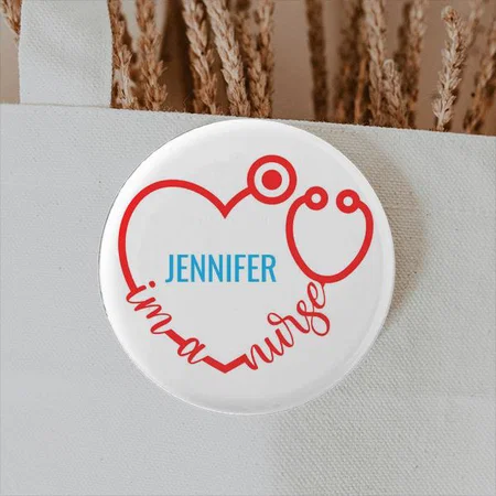 Nurse Stethoscope Heart Design Customized Photo Printed Button Badge