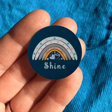 Hearts Boho Rainbow Design Customized Photo Printed Button Badge