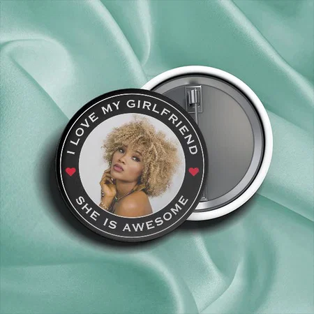 Photo Text Heart Valentine's day Design Customized Photo Printed Button Badge