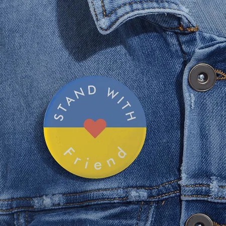 Blue Yellow Stripes with Heart Customized Photo Printed Button Badge