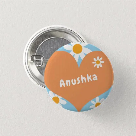 Big Heart Retro Flower Design Customized Photo Printed Button Badge