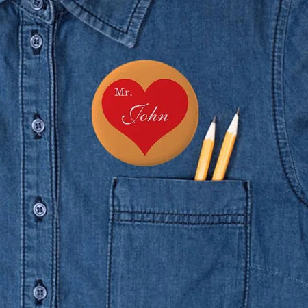 Red Heart Design Customized Photo Printed Button Badge