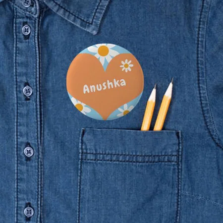 Floral with Heart Design Customized Photo Printed Button Badge