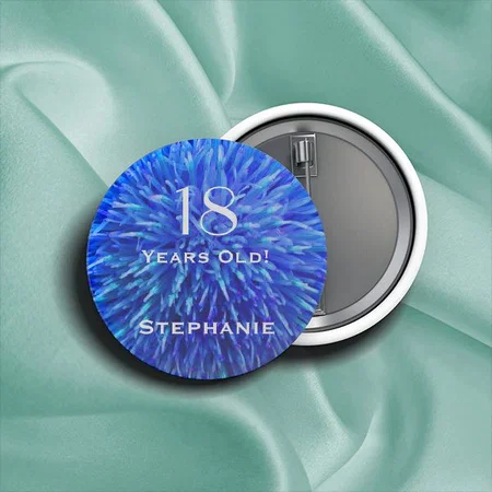18 Years Old Blue Abstract Design Customized Photo Printed Button Badge