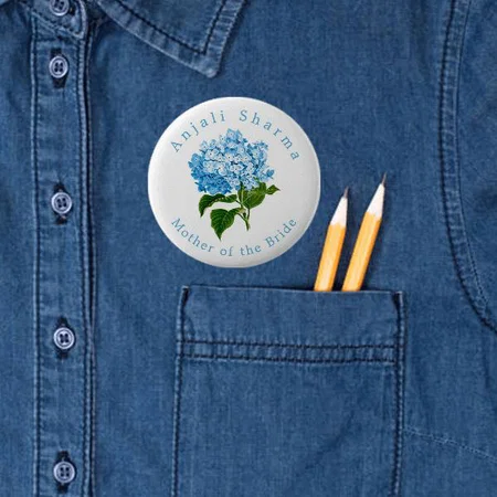 Blue Hydrangea Design Customized Photo Printed Button Badge