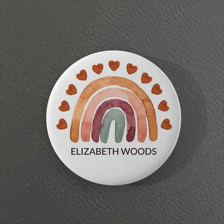 Modern Boho Rainbow & Heart Customized Photo Printed Button Badge