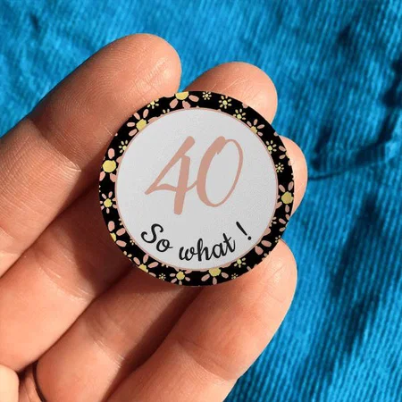 40th Birthday Floral Pattern Customized Photo Printed Button Badge
