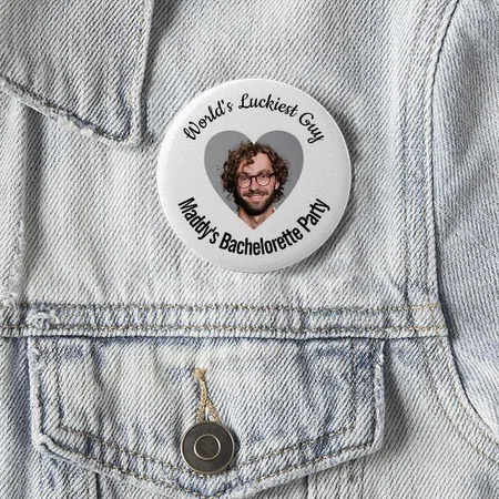 World's Luckiest Guy with Photo Customized Photo Printed Button Badge