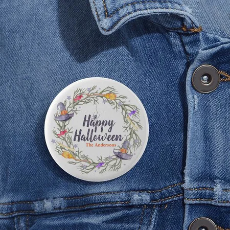 Happy Halloween Wreath Customized Photo Printed Button Badge