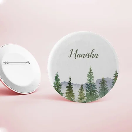 Watercolor Pine Forest Customized Photo Printed Button Badge