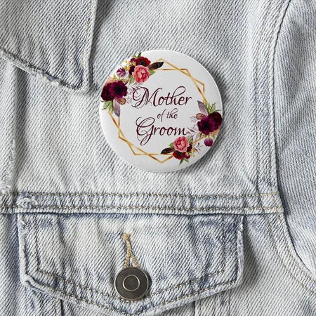 Florals Burgundy Gold Design Customized Photo Printed Button Badge