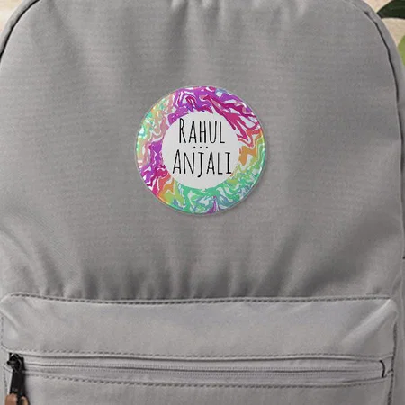 Colorful Rainbow Design with Couple Name Customized Photo Printed Button Badge