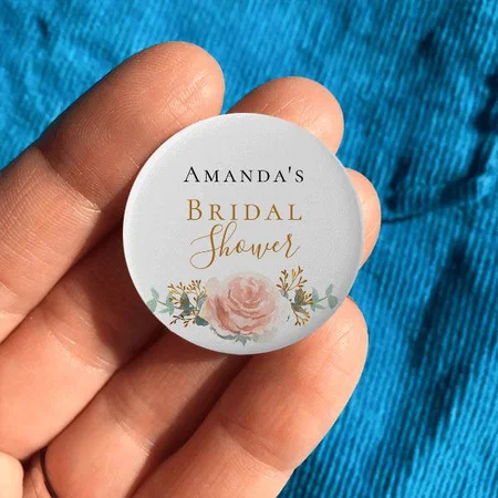Rose Gold Floral Customized Photo Printed Button Badge
