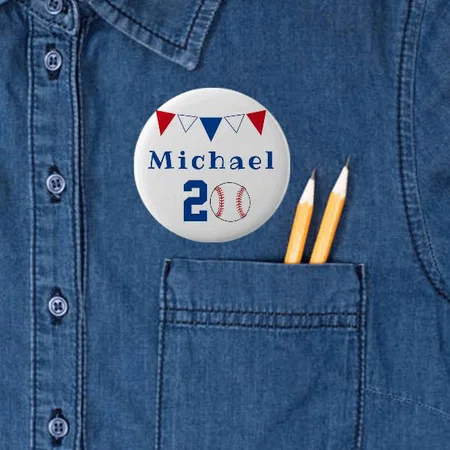 Baseball Ball Bunting Flags Customized Photo Printed Button Badge