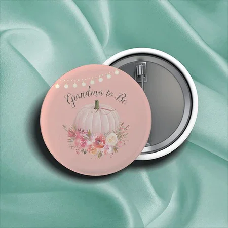 Elegant Pumpkin Baby Shower Design Customized Photo Printed Button Badge