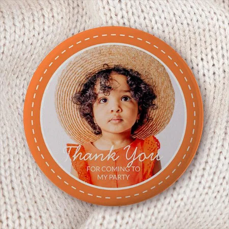 Orange Circle Photo Design Customized Photo Printed Button Badge