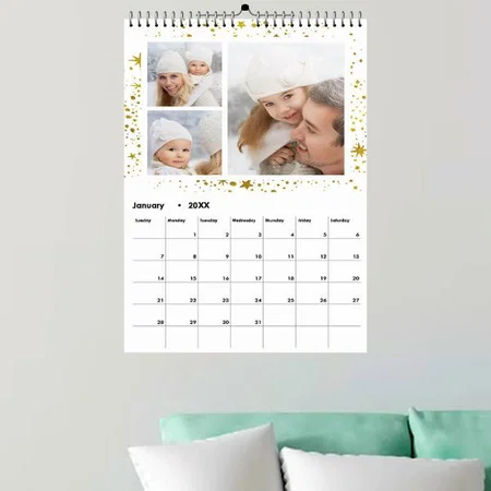 Gold Star Pattern Design Customized Photo Printed Spiral Wall Calendar