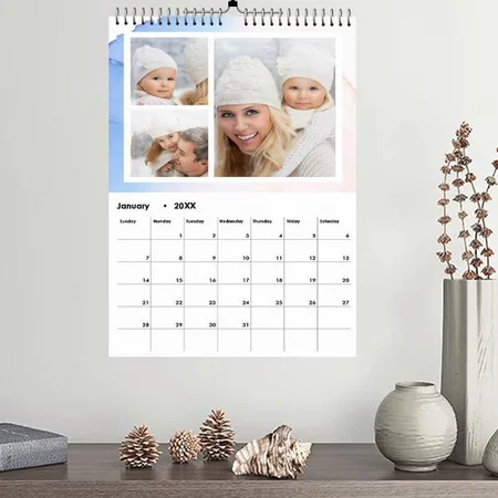Watercolor Cloud Design Customized Photo Printed Spiral Wall Calendar