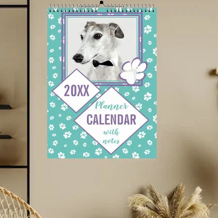 Dog Lovers Photos Paws Design Customized Photo Printed Spiral Wall Calendar