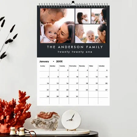 Modern Typography Multi Photo Customized Photo Printed Spiral Wall Calendar
