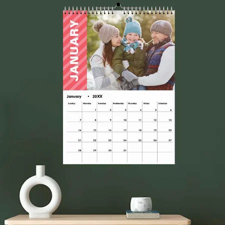 Simple Photo Months Cool Stripes Design Customized Photo Printed Spiral Wall Calendar