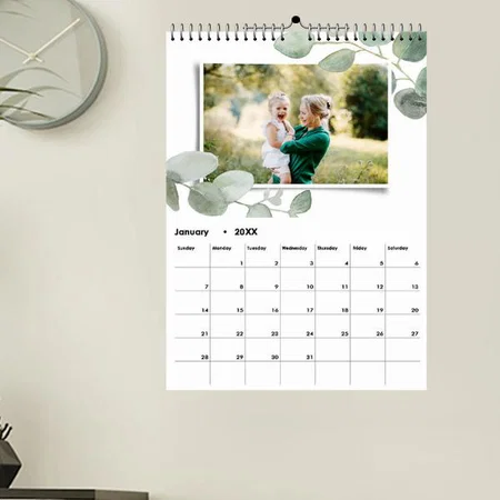 Modern Minimal Watercolor Eucalyptus Photo Customized Photo Printed Spiral Wall Calendar