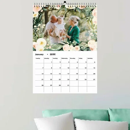 Modern Watercolor Floral Photo Customized Photo Printed Spiral Wall Calendar