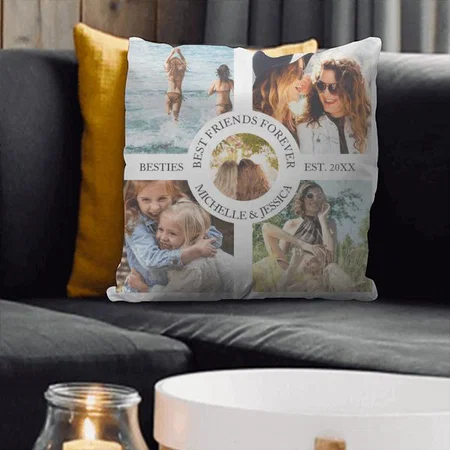 Modern Best Friends Forever Photo Collage Customized Photo Printed Cushion