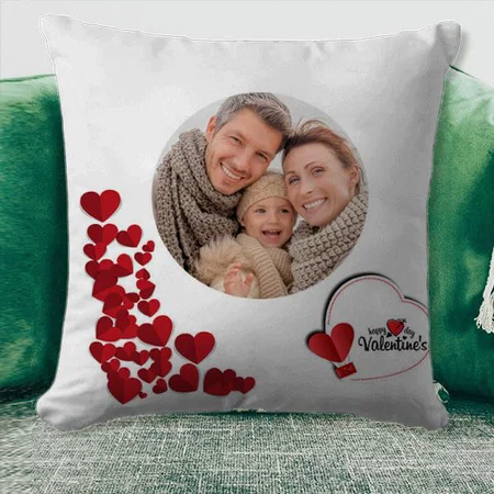 Happy Valentine's Day with Photo Customized Photo Printed Cushion