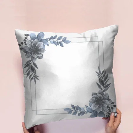 Purple Floral Design Photo Frame Customized Photo Printed Cushion