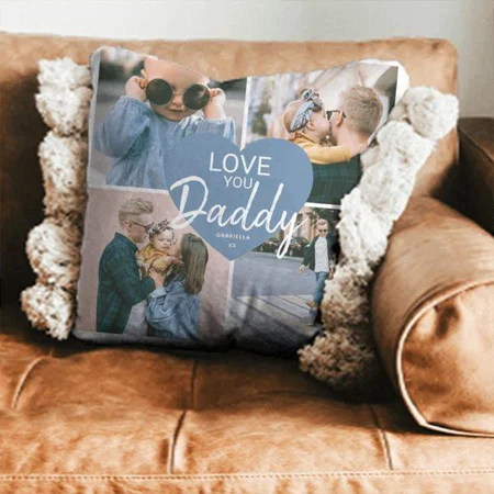 Photo Collage Heart with Love you Text Customized Photo Printed Cushion