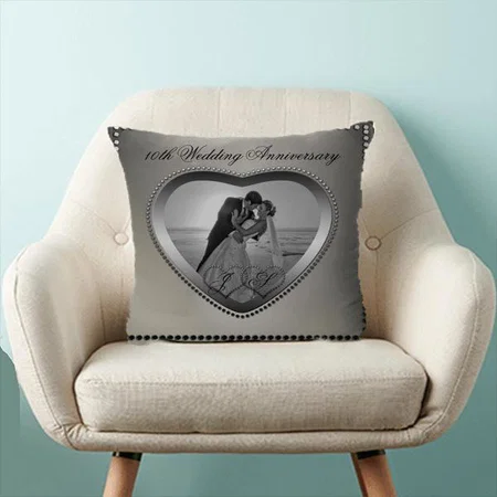 Punched Tin Look 10 Year Anniversary Monogram Customized Photo Printed Cushion