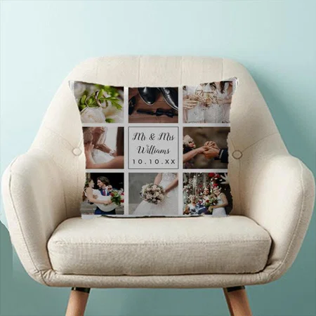 Elegant Personalized Wedding Day Photo Collage Customized Photo Printed Cushion