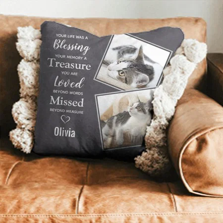 Pet Cat Memorial- Pet Sympathy Quote Cat Pet Photo Customized Photo Printed Cushion