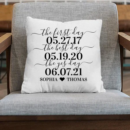 First Day Best Day Yes Day Wedding Date Customized Photo Printed Cushion