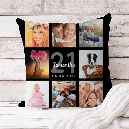 21st Birthday Custom Photo Collage Customized Photo Printed Cushion