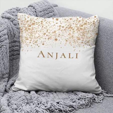 White Gold Glitter Dust Monogram Customized Photo Printed Cushion