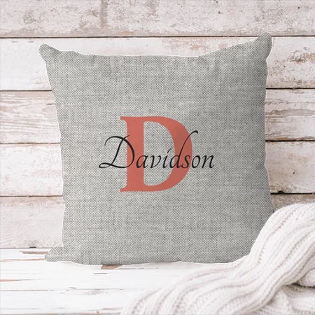 Monogram Rustic Grey Linen fabric Customized Photo Printed Cushion