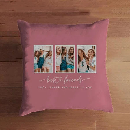 Script Heart Cute Modern Multi Photo Best Friends Customized Photo Printed Cushion
