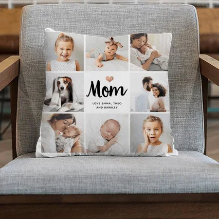 Simple and Chic Photo Collage for Mom with Heart Customized Photo Printed Cushion