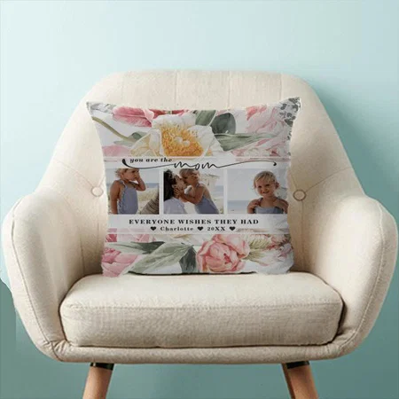 Mother's Day | Floral Three Photo Collage Customized Photo Printed Cushion