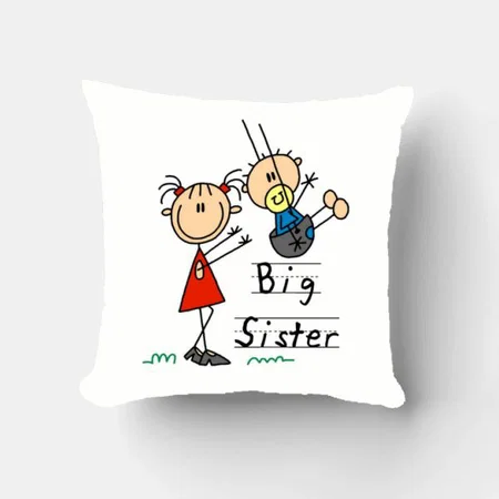 Playing with Sister Cartoon Design Customized Photo Printed Cushion