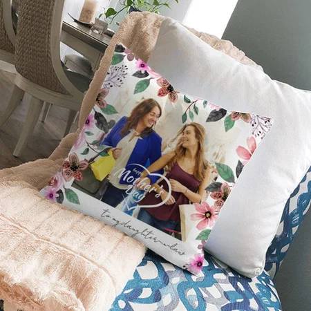 Photo Floral Mothers Day Customized Photo Printed Cushion