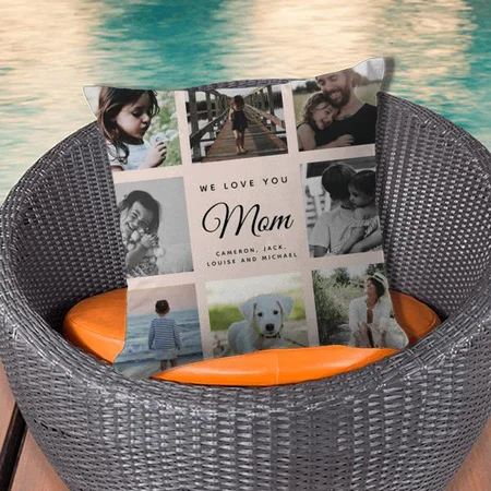 Modern Chic We Love You Mom Family Photo Collage Customized Photo Printed Cushion