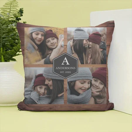Rustic Barn Wood 4 Pictures Family Photo Collage Customized Photo Printed Cushion