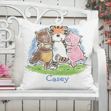 Furry Friends Trio Kids Customized Photo Printed Cushion